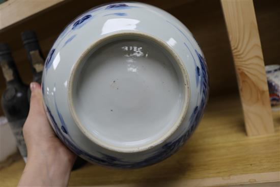 Two 19th century Chinese blue and white bowls 8.5 & 9.5in.